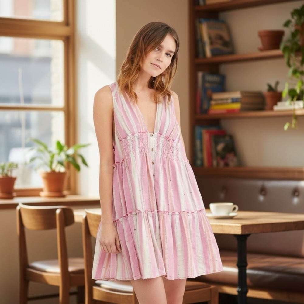 Free People "Do It Again" Mini Babydoll Bohemian Dress